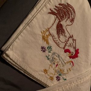 Set of three vintage embroidered kitchen towels